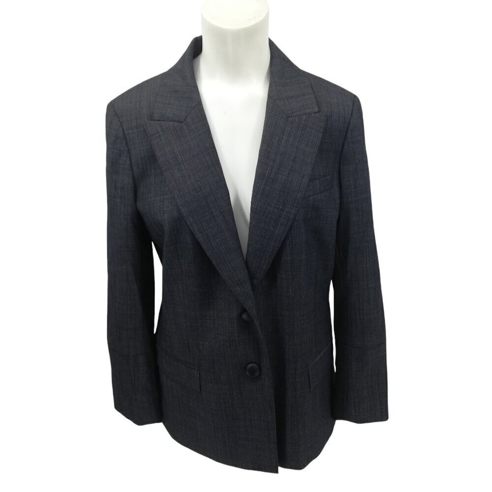 Lafayette 148 Blue Wool Woven Classic Career Blazer Jacket Size 8 Two Button